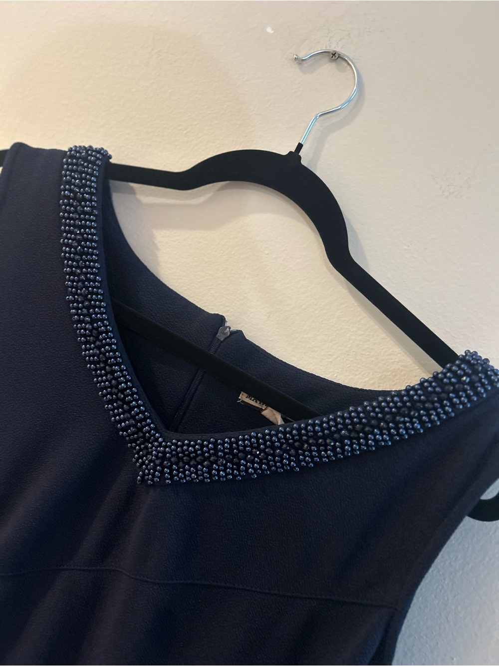 Beaded Trim Navy Midi Dress - Women